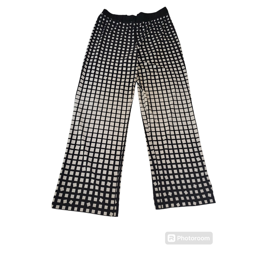 New Directions Black&White Geometric Stretch Pull-On Palazzo Wide Leg Pants Sz L - Picture 2 of 5